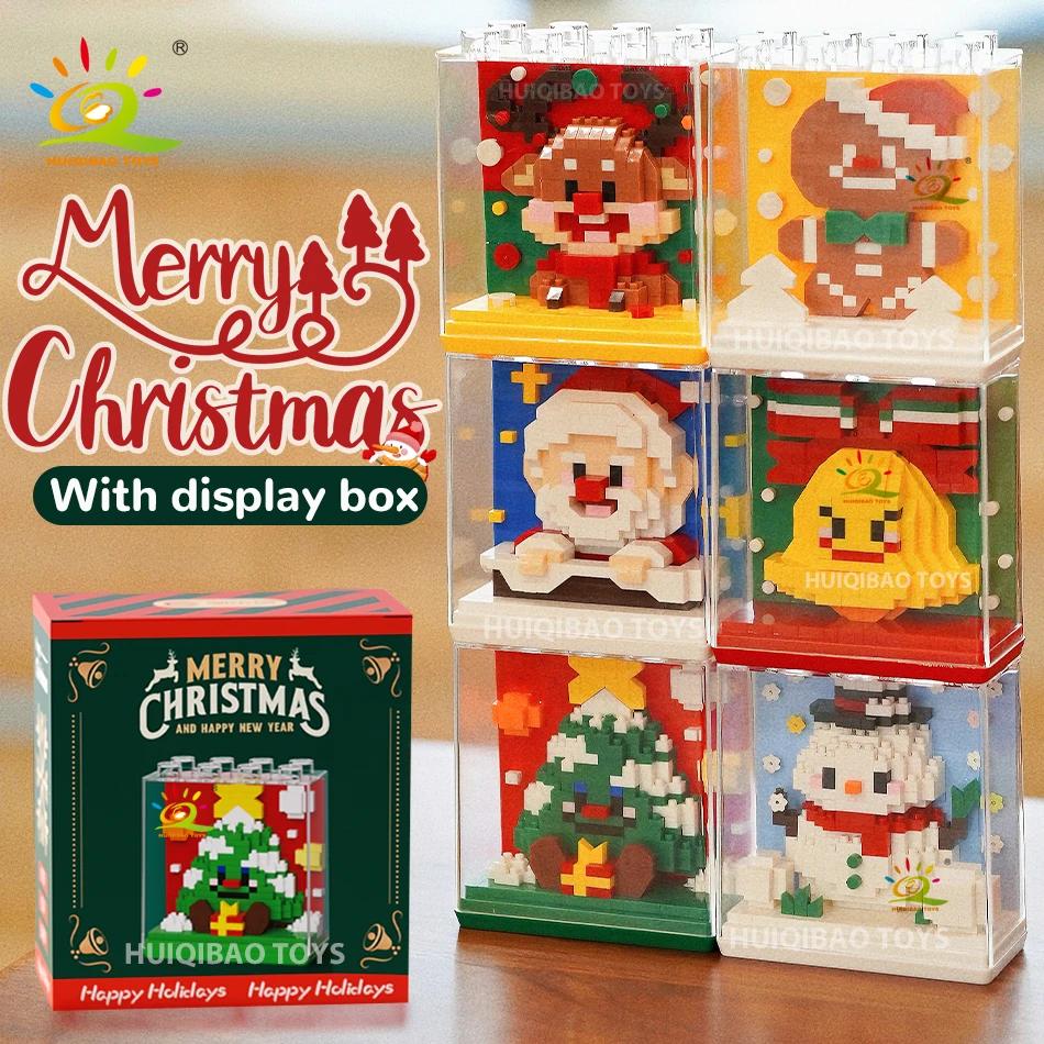 HUIQIBAO Dětský Mini Vánoční Stromeček Model Santa Clause Micro Kostky Stavebnice Město DIY ZOO Vitríny se Zvířaty Hračky Dárek