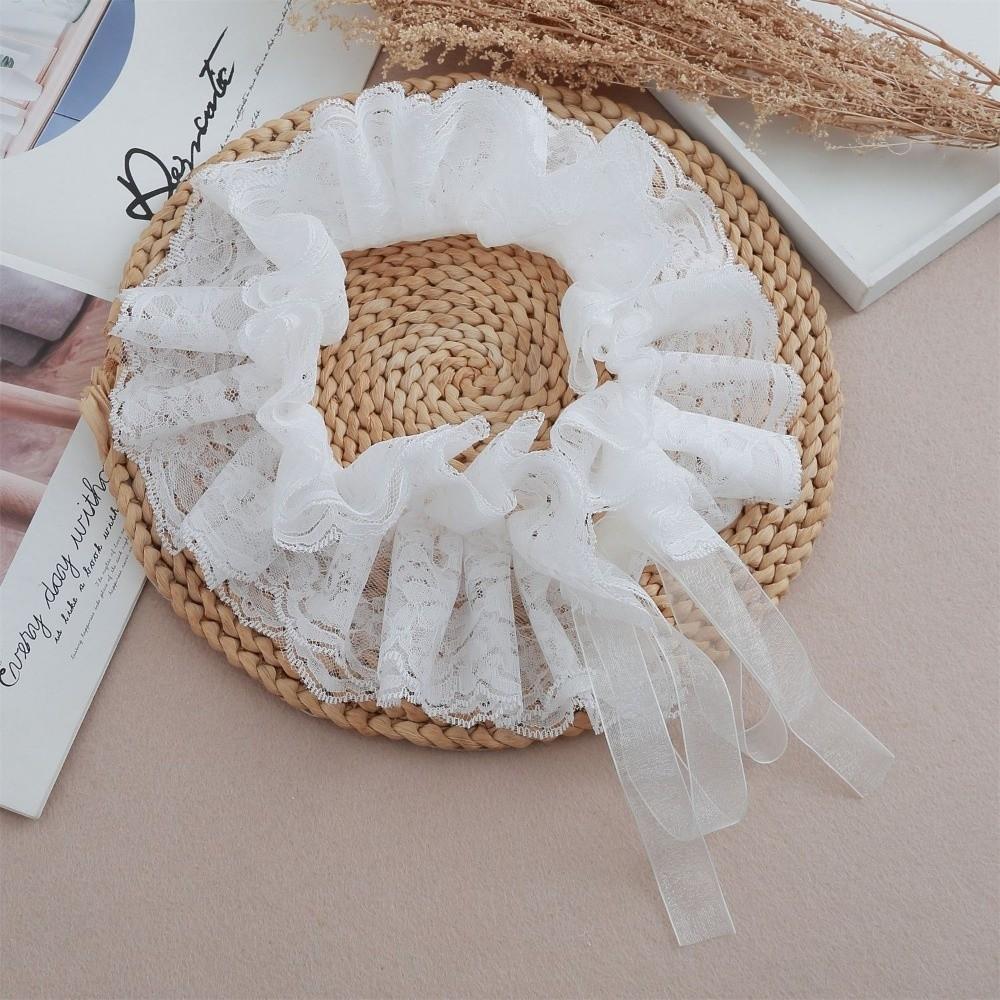 Lace Ruffled Shawl Detachable Front Tie Black Ruffled Sleeve Lace Fake Collar  Clothes Accessory