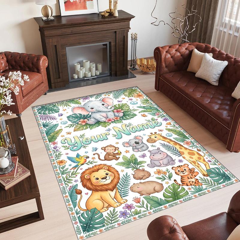 Animals Theme Crystal Velvet Floor Rug Personalized Custom Name Text Warm Carpet Home Decoration