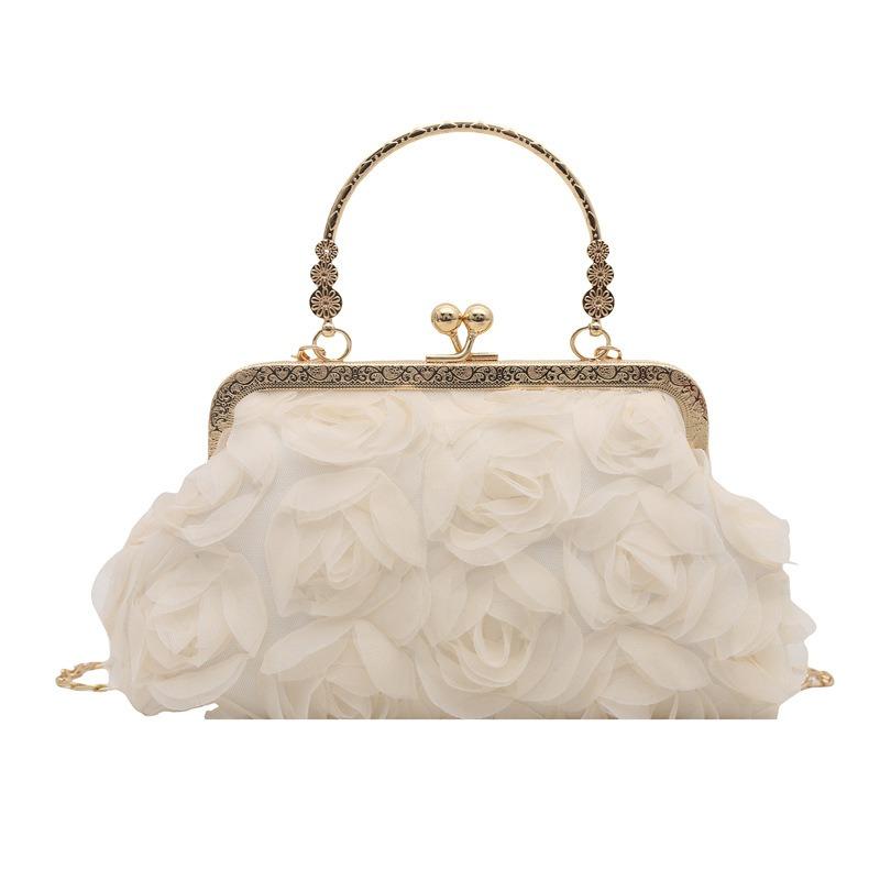 Summer new beautiful flowers light luxury sweet solid color dinner bag high sense portable shoulder messenger bag women