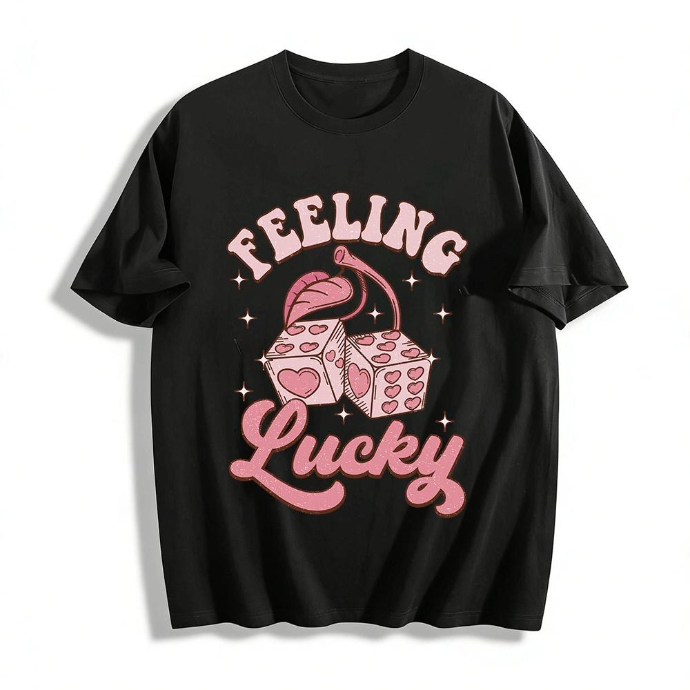 Feeling Lucky Retro Heart Dice Cherry Print Casual Tee Pure cotton T-shirt XXS