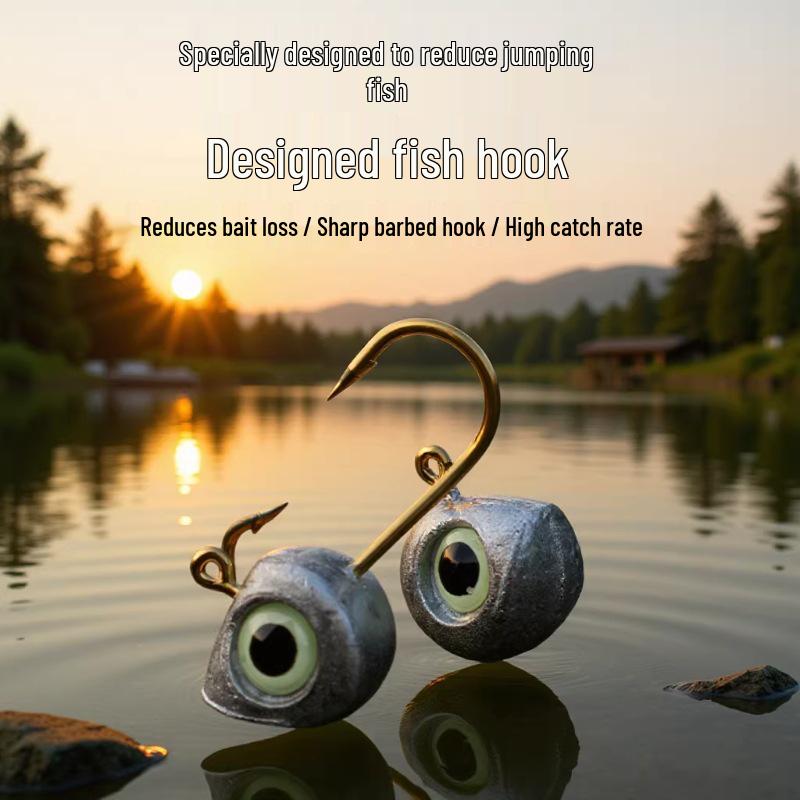 Glow-in-the-Dark Fish Eye Lead Head Hook: Small Gold, Reinforced, Anti-Snag for Freshwater & Saltwater Fishing Lures