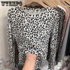 WTEMPO Leopard Print T-Shirts Women Long Sleeve Spring Fall Slim Korean Blouses Female All-match Casual O-Neck Tops
