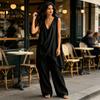 Eenvoudige Casual Dameskleding 2-delige Sets voor Dames, Onregelmatige Zoom Mouwloos V-hals Losse Pasvorm Pak Top en Wijde Pijpen Broek Zomer Lounge Matching Outfits