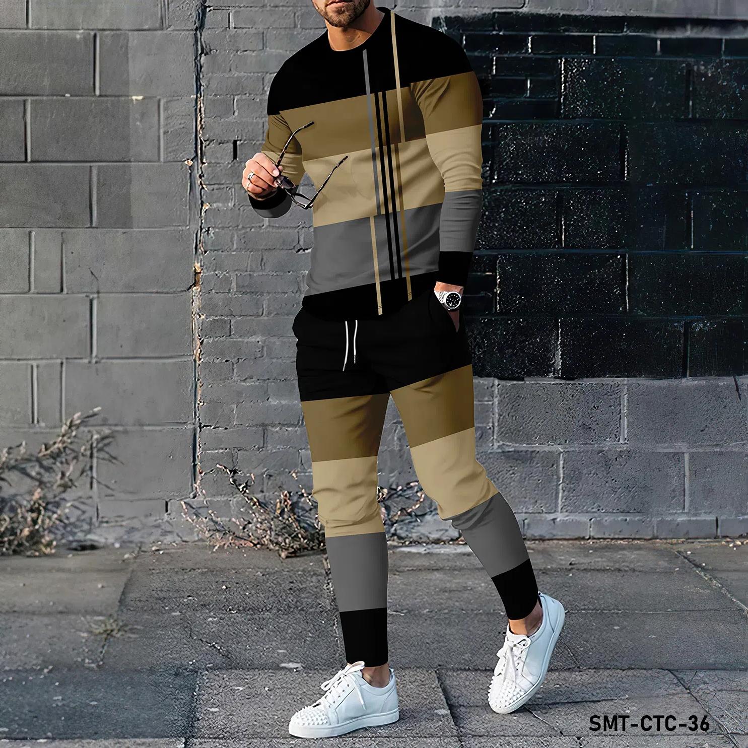 

Полосатый узор 3D печать новый мужской комплект футболка с длинными рукавами и брюки модная одежда спортивная одежда комплект из двух предметов S