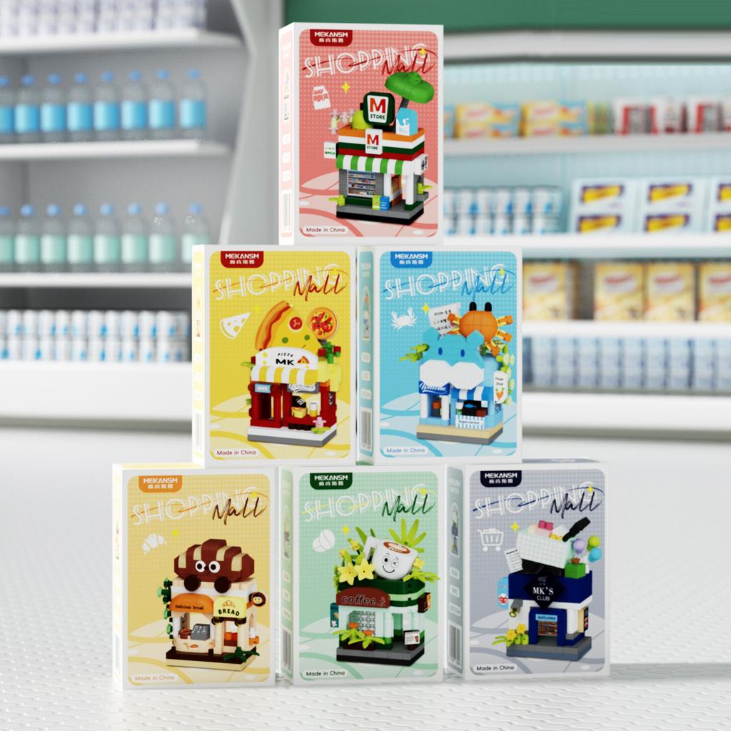 Mini Department Store Street View Building Blocks Educational Kids Toys Micro Bricks Shopping Blocks Gifts Items