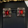 Antique Jewelry Vintage Large Ruby Earrings Heavy Industry Palace Style Geometric Square Rhinestone