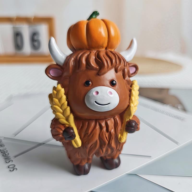 Grenzüberschreitendes Feiertags-Verwirrtes Hochlandrind Harzornament - Niedliche Weihnachts- & Halloween-Dekoration Geschenk