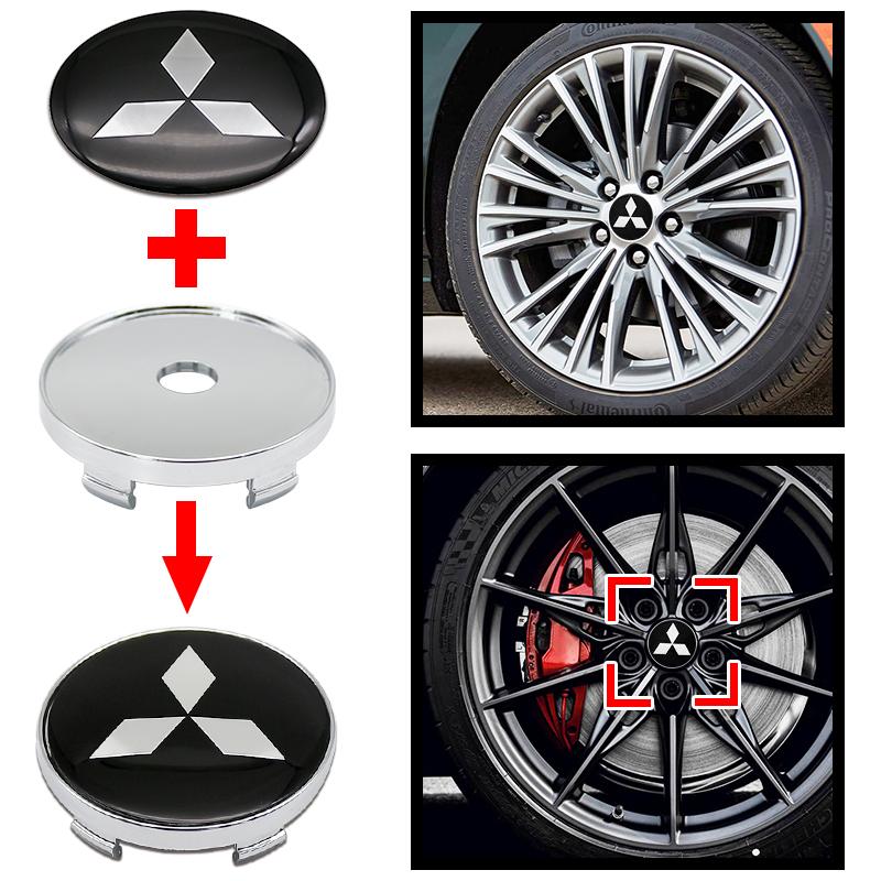4 ks 60mm Samolepky na středové krytky kol auta Kryty ráfků pro Mitsubishi Pajero Outlander XL Montero Lancer Triton l200 Galant