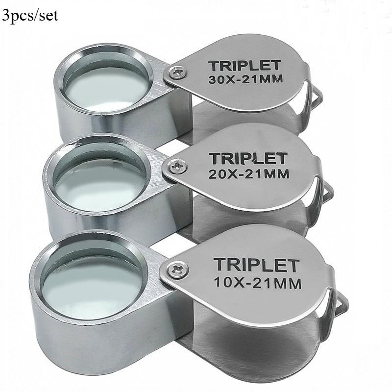 

3Pcs Folding Jewllery Loupe Portable Magnifying Glass Pocket Size Lovely Jewllery Magnifier Glasses 10X 20X 30X Magnification Metal 3pcs/set срібний