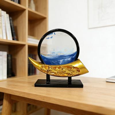 Chinesischer Stil 3D Bewegende Sandkunst Sandlandschaft Dynamisches Treibsandbild Goldene Bootsbasis Entspannende Schreibtischdekoration Heim- und Büroornament