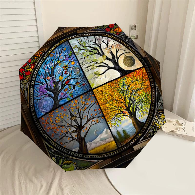 1PC stained glass windowAutomatic Open/Close Umbrella with Windproof, 8-Rib Sturdy Canopy, Durable Ribs, Fashionable Design1223A