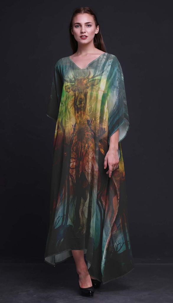 Phagun Deer Jungle Womens Long Beach Kaftan Beachwear Bikini Coverup Maxi