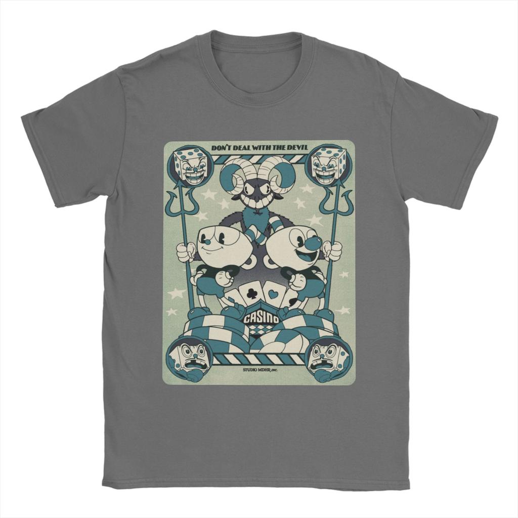 Men TShirt Cuphead Playing Card Vintage 100 Cotton Tees Short Sleeve  T Shirt O Neck Clothes 6XL