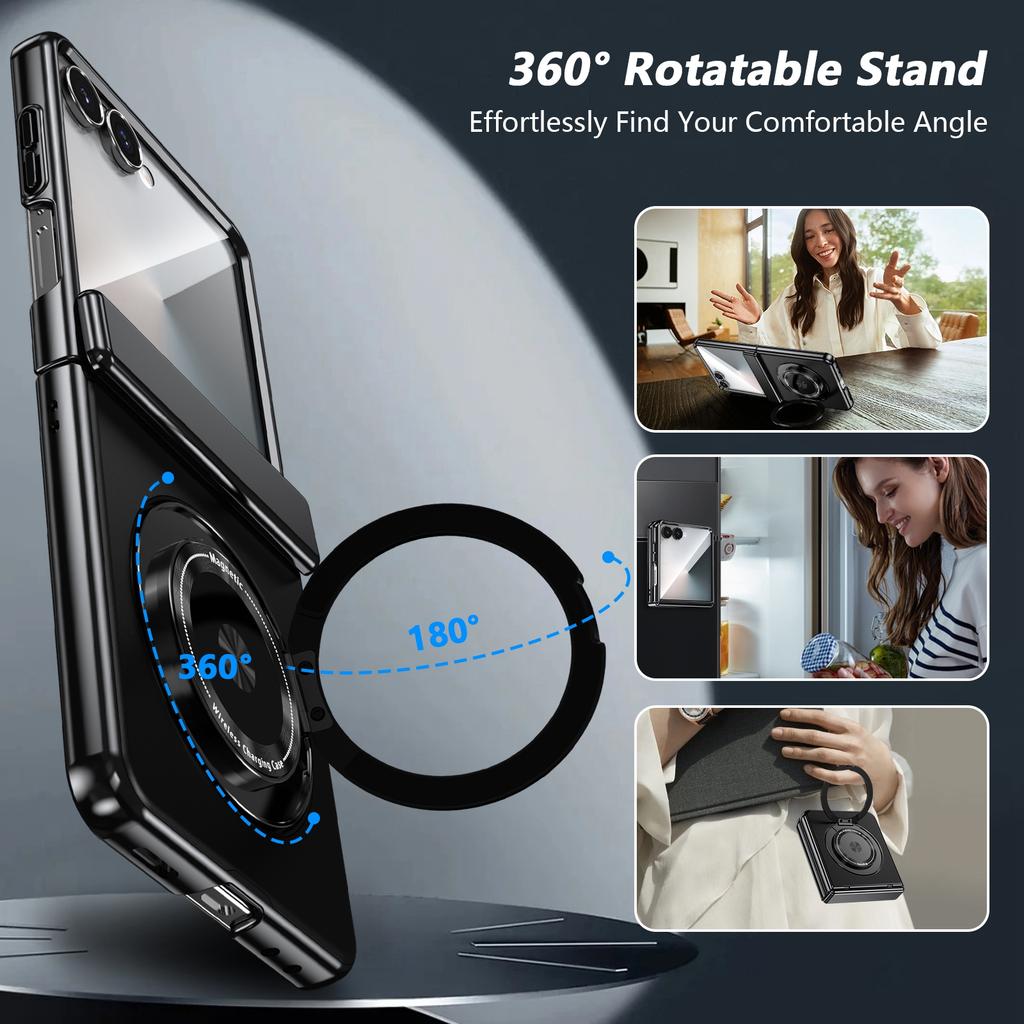 Case For Samsung Galaxy Z Flip 7 5G Z Flip 6 5 Built-in Screen Protector Rotating Magnetic Kickstands Hinge Protection Full-Body