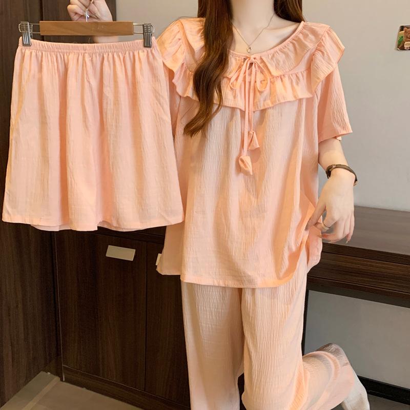Cloud Cotton Fairy Pajamas Are Popular In Summer, Sweet Short-Sleeved Three-Piece Soft Cotton Comfortable Loungewear Can Be Worn Outside