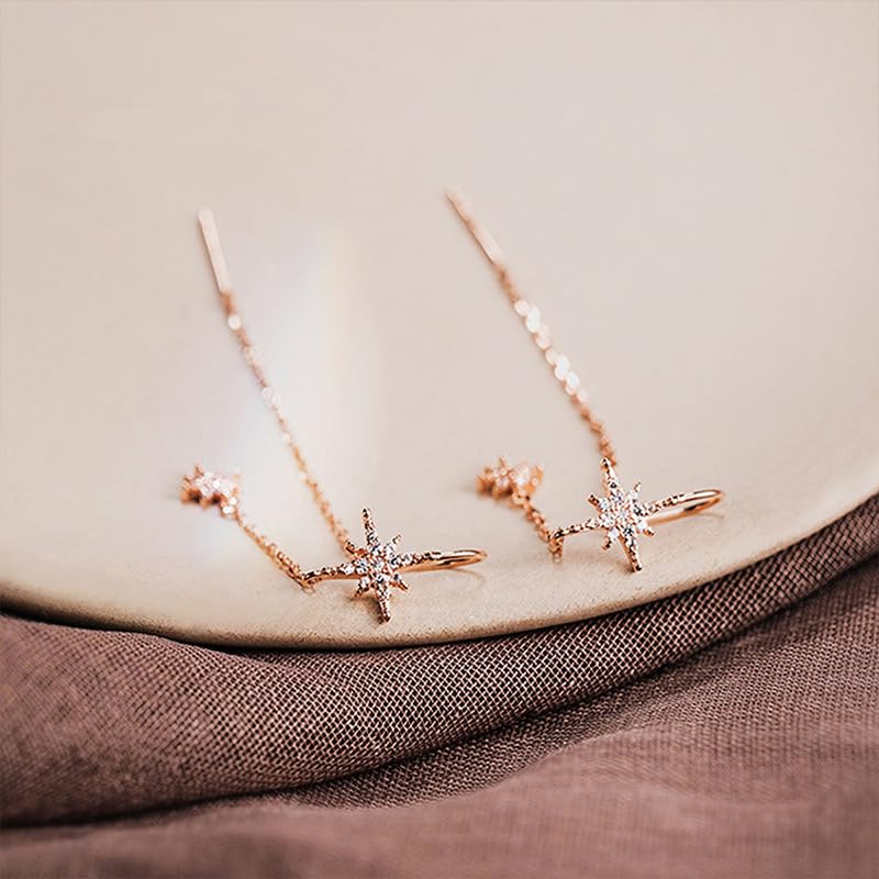 Mellowact American Earrings Allergy Friendly Star Star Silver Coating Pink Gold Sparkling Small Grain CZ Diamond (pink Gold)