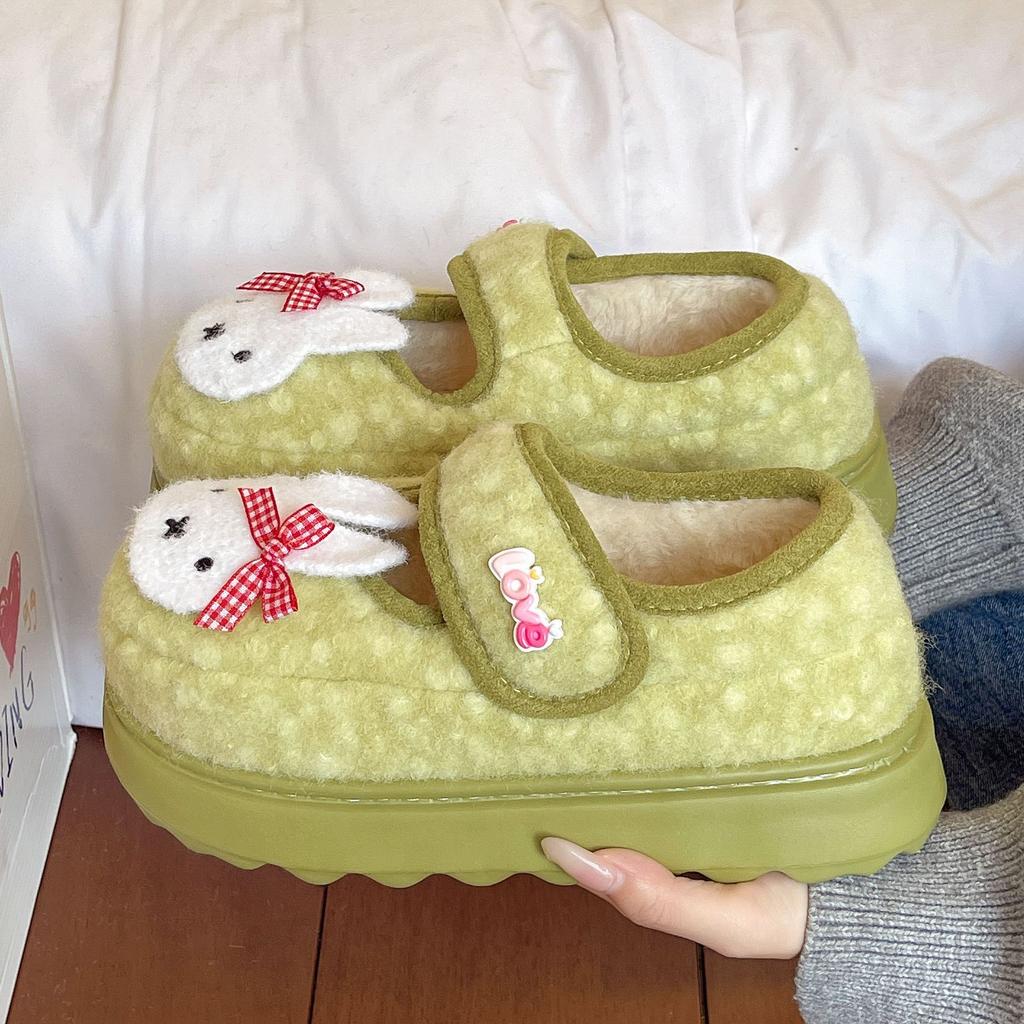 Sapatos de algodão fofos de desenho animado, preguiçosos e antiderrapantes para mulheres, novidade outono e inverno 2025, sapatos de algodão Mary Jane e plataforma