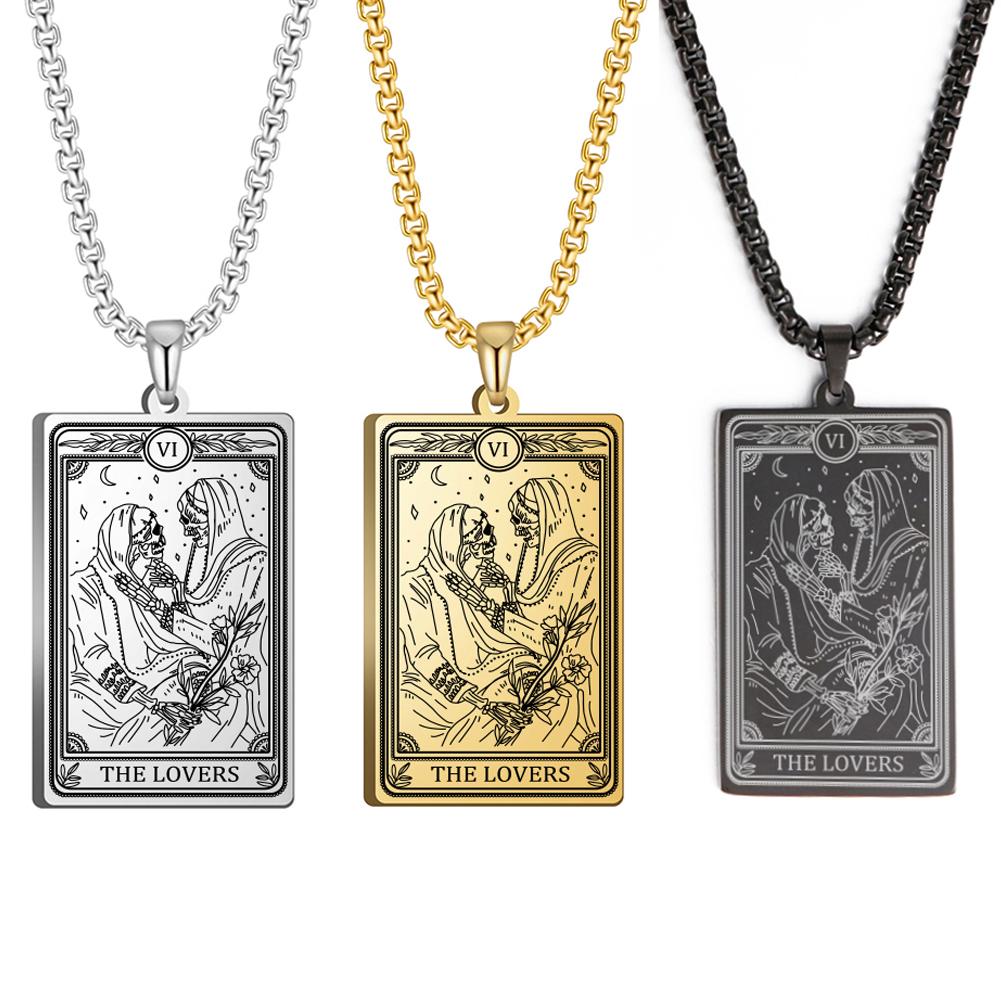 Dawapara Skeleton Tarot Necklace Amulet Marigold Tarot Card Major Arcana Necklaces Halloween Gift Stainless Steel Jewelry