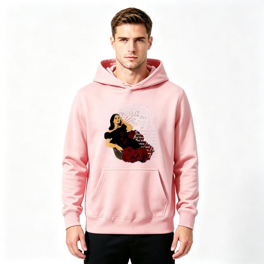 Men's Printed Pullover Hoodie Retro Art Figure Rose Pattern Casual Long Sleeve Hooded Sweatshirt