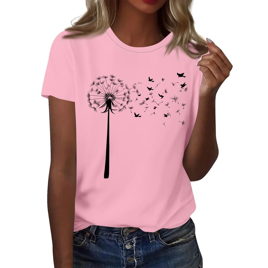 Damenmode Lässig Bedrucktes Rundhals Kurzarm T-Shirt Top T-Shirt Oberteil