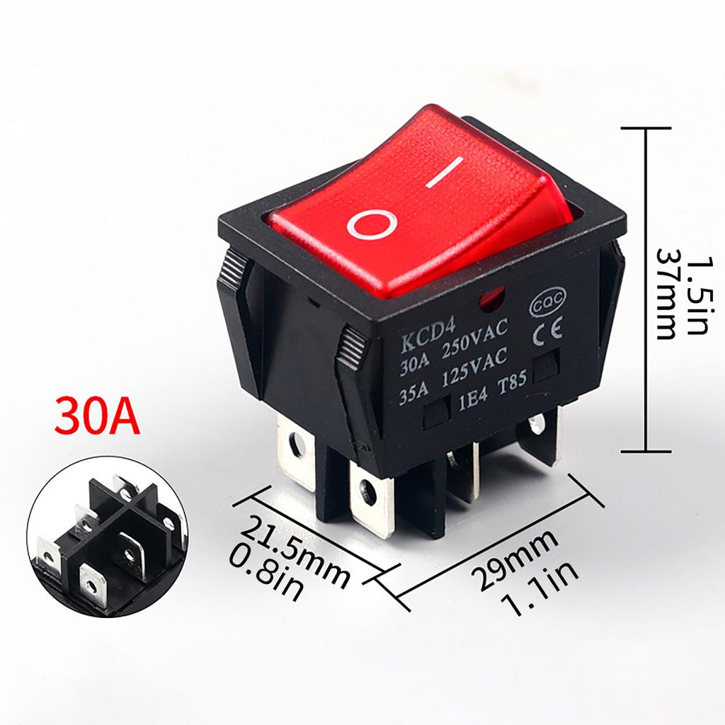 30A 250VAC Morskie Przełączniki Kołyskowe Łodzie 6 Pinów 2 Pozycje Przełączniki Kołyskowe Przełączniki Kołyskowe z Podświetleniem LED do Samochodu Łodzi