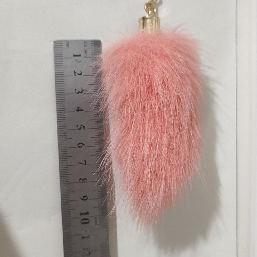 

Faux Fur Fox Tail Bell Keychain Pendant - 10cm Plush Accessory Light Khaki