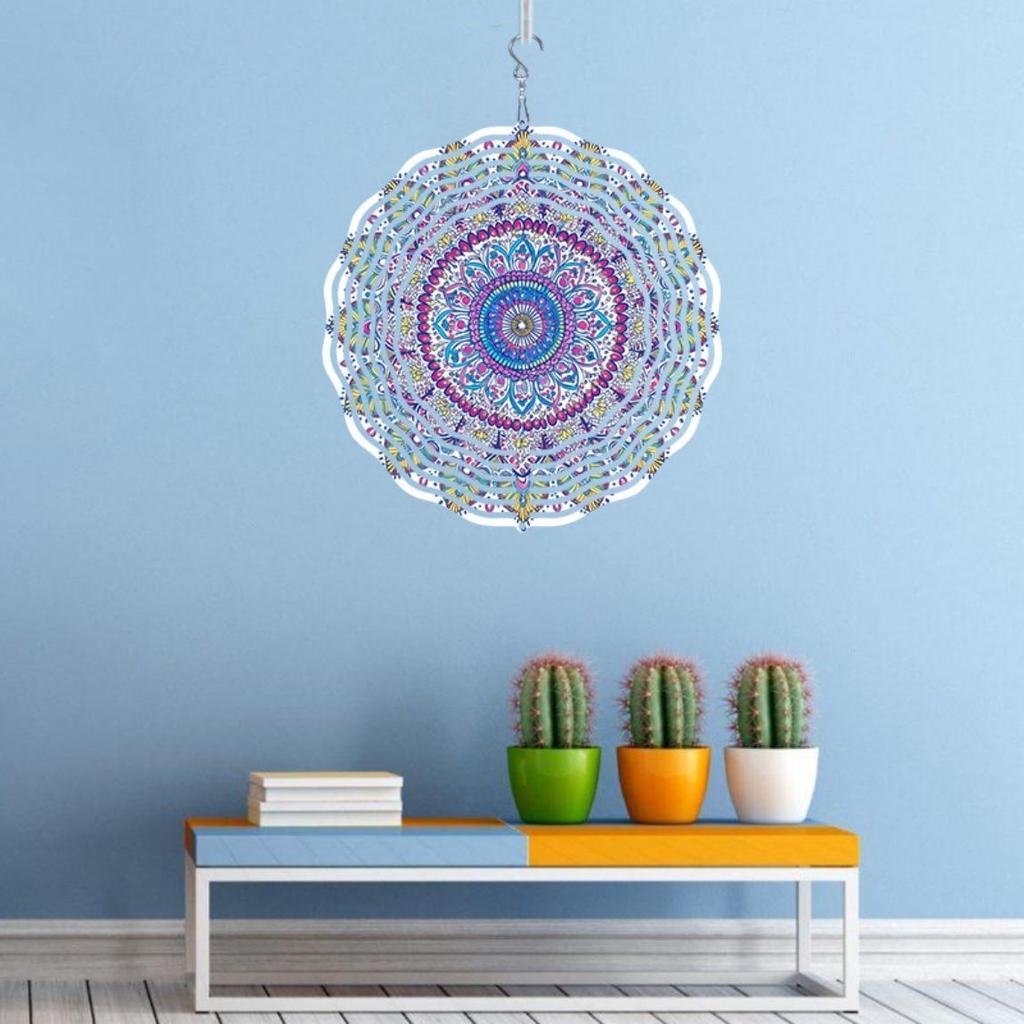 Metal Wind Spinner with 2D Lotus Mandala Design for Outdoor Garden Balcony Yard Decor 360 Degree Rotating Hook Holiday Christmas Gift