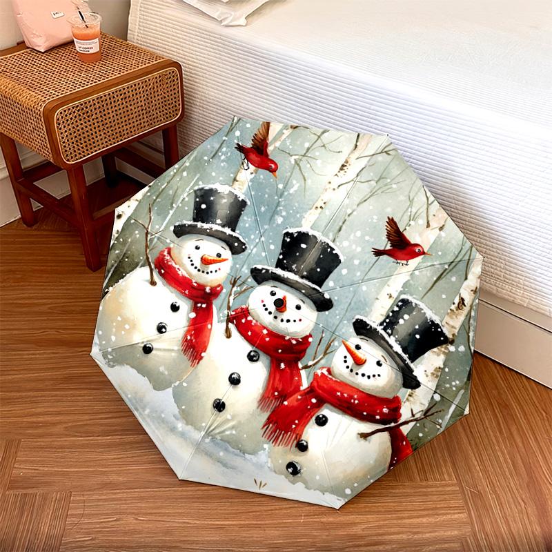 

1 PC Automatic Folding Umbrella - Forest Snowman Pattern, Portable & Foldable Design with 8 Ribs, Christmas Birthday Gifts