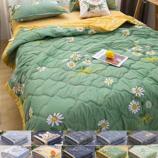Karierte Sommerdecke, kühle Steppdecke, gewaschene Baumwolle, bequem, leicht, klimatisiert, dünne Bettdecke, einfache Federdecke für Erwachsene und Kinder