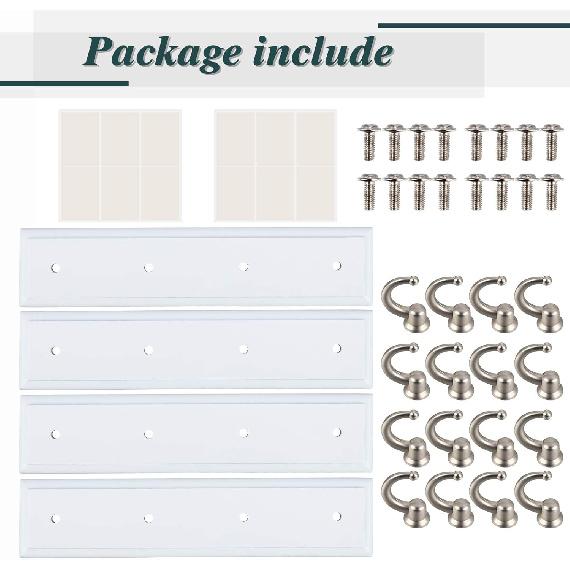 4 Pieces Key Rail Wall Hooks 4 Hooks, Key Holder Hanger for Wall Decorative, Self-Adhesive Towels Key Bag Organizer Rack for Entryway Hallway Kitchen