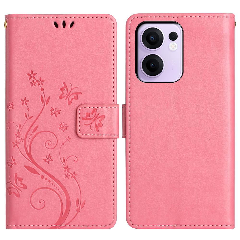 For Oppo Reno13 F 4G/5G Leather Wallet Case Butterfly Flower Imprinted Phone Cover with Strap