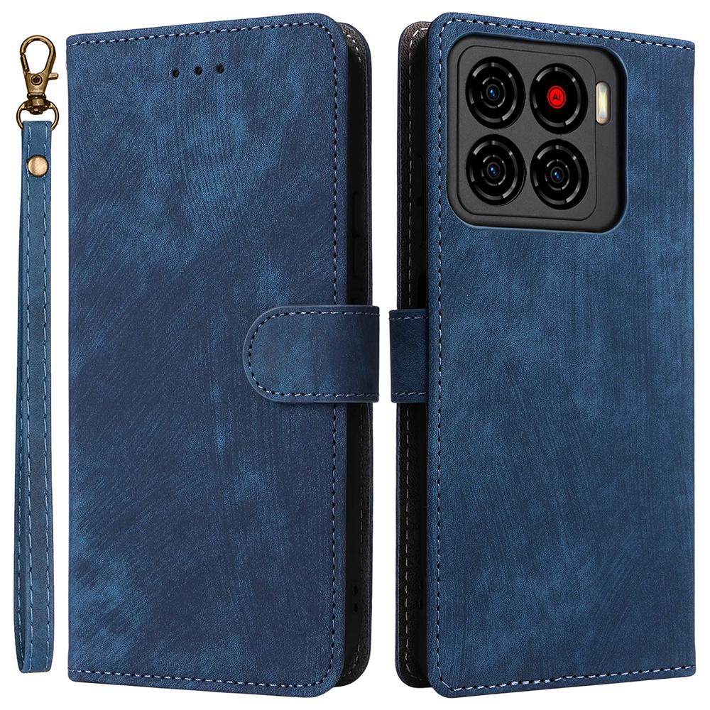 För ZTE Blade A56 Fodral Plånbok RFID-blockerande PU-läder Telefonskydd Ställ med Rem