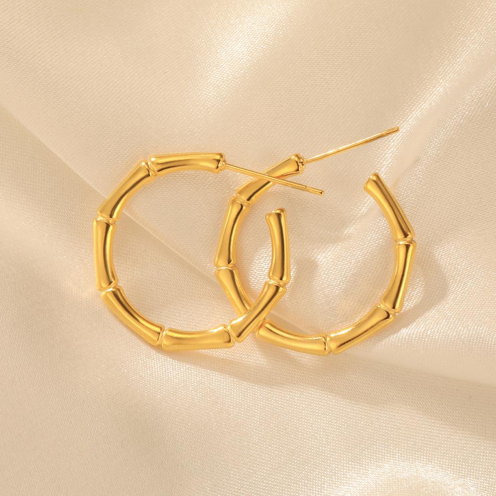 Cazador Stainless Steel Bamboo Joint Hoop Earrings for Women Trendy Round Drop Earrings Jewelry 2026 Valentine Gift New