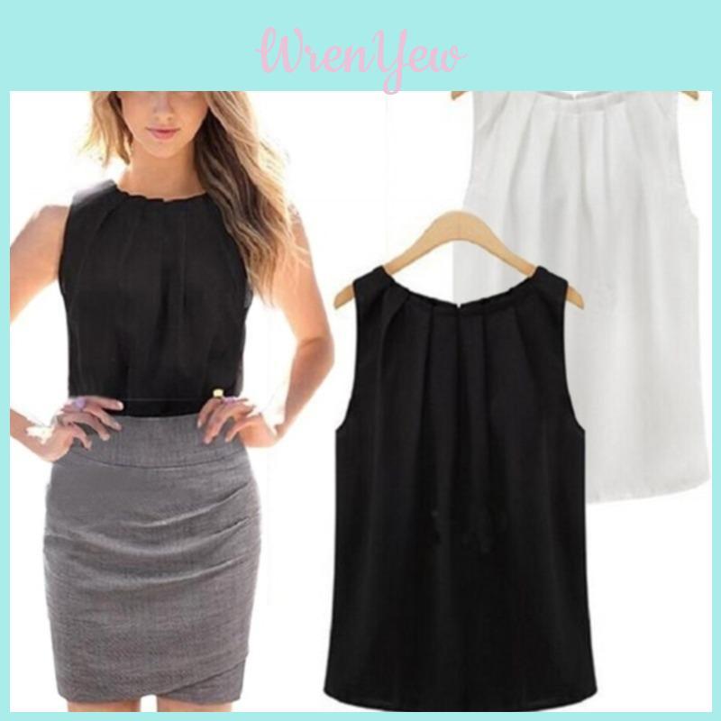 Chic Sleeveless Chiffon Tank Top Elegant Round Neck Pullover For Women