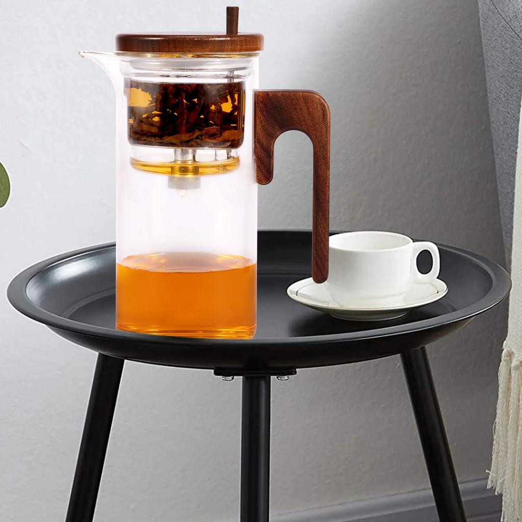 Water Separation Glass Teapot with Wood Handle Leak Proof Glass Tea Infuser Teapot Easy To Clean Tea Water Separation Teapot