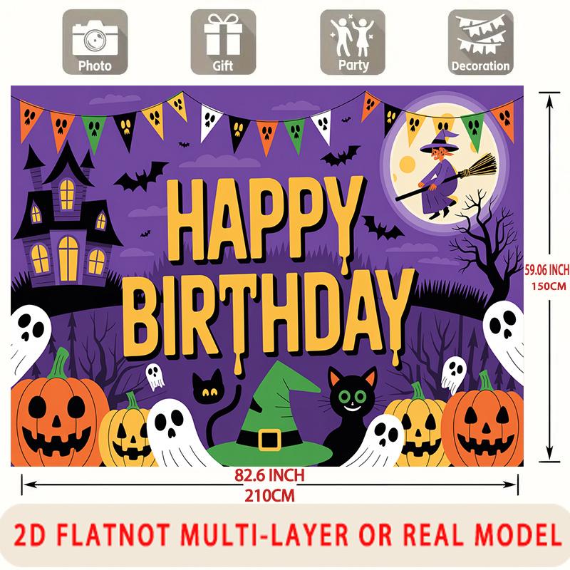 Party Backdrop Halloween Flat Spooky Ghost Pumpkin Witch Multi Layered Celebrations Celebration Photo Booth Front Door Decor