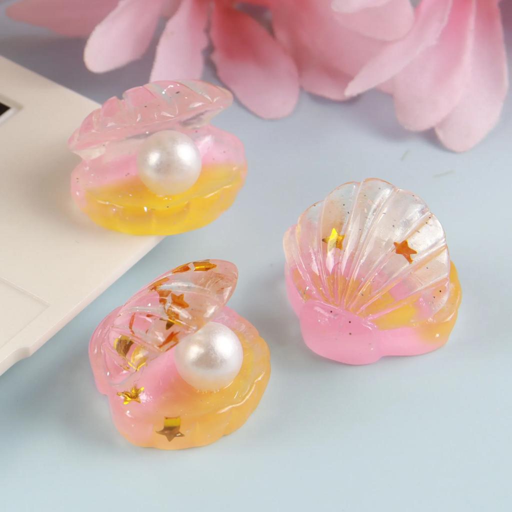 10PCS Glitter Colorful Resin 3D Open Pearl Shell Flatback Cabochon Scrapbook DIY Accessory Home Decor Figurine Crafts