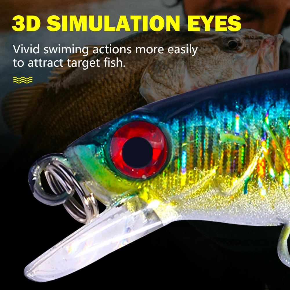 6PCS /LOT Fishing Lures Minnow Popper Hard Bait Lures with Treble Hook Lifelike 3D Fishing Eyes Swimbait Crankbait Deep/Shallow 5.5CM-2.5G