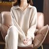 Women's Fashion Casual Spring Autumn Solid Color Print Long Sleeve POLO Neck Trousers Pants Suits