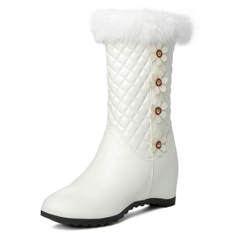 

Белые женские зимние меховые сноубутсы черные полусапоги женские клиновидные каблуки украшение обувь обувь мать большой размер водонепроницаемые 43