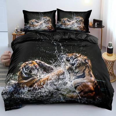 Tiger 3D Print Duvet Cover Set Queen Size Wild Animals Bedding Set for Kids Teens Room Decor Animal Fur Comforter Covers Sets