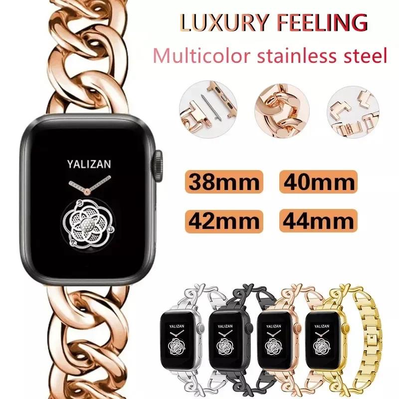 Luxury Gold Watch Band Stainless Steel Women Bracelet For Apple Watch38 40 42 49 44mm 10 9 8 7 6 5 For iWatch Ultra Strap correa
