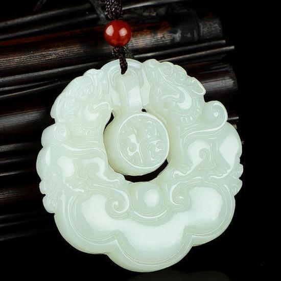 Hetian Jade Double Pixiu Pendant with Fu Character