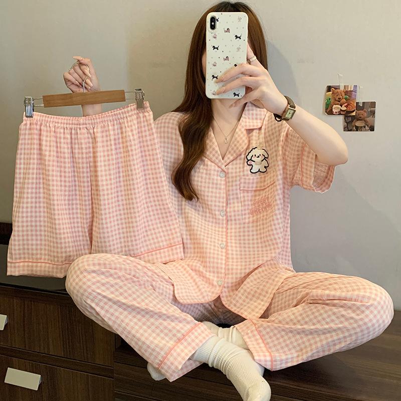 Cloud Cotton Three-Piece Summer Cute Fresh Puppy Short-Sleeved Loose Loungewear Can Be Worn Outside