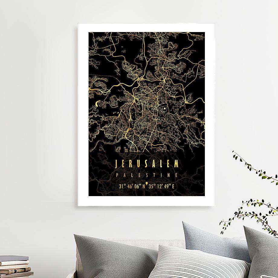 Wall Art Canvas Painting Croatia Cyprus Europe Black Golden Map Living Room Decoration Posters And Prints Clib Bar Wall Pictures