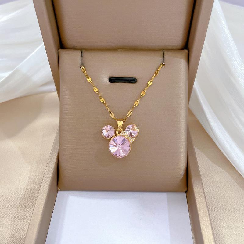 Mickey Head Heavy Industry Necklace Women'S Copper Micro-Inlaid Real Gold Electroplating Delicate Clavicle Chain Neck Chain