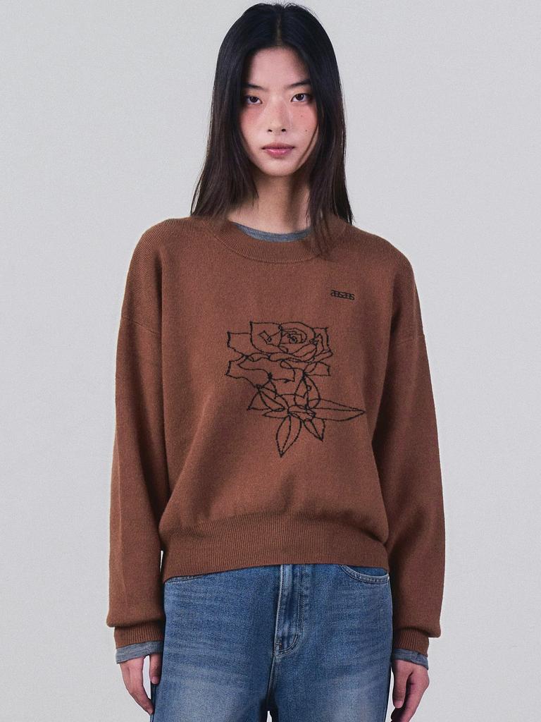 Aenhacheu Rose Sketch Round Knit Brown