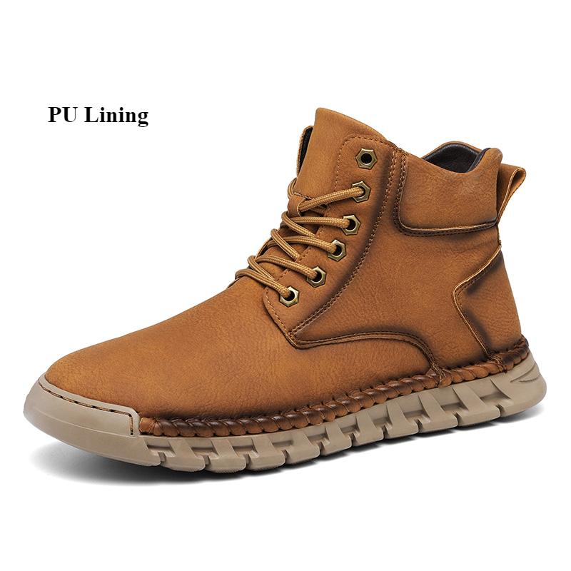 Handmade Men's High-top Boots Ankle Leather Shoes Outdoor Hiking Boots Sneakers Footwear Autumn & Winter