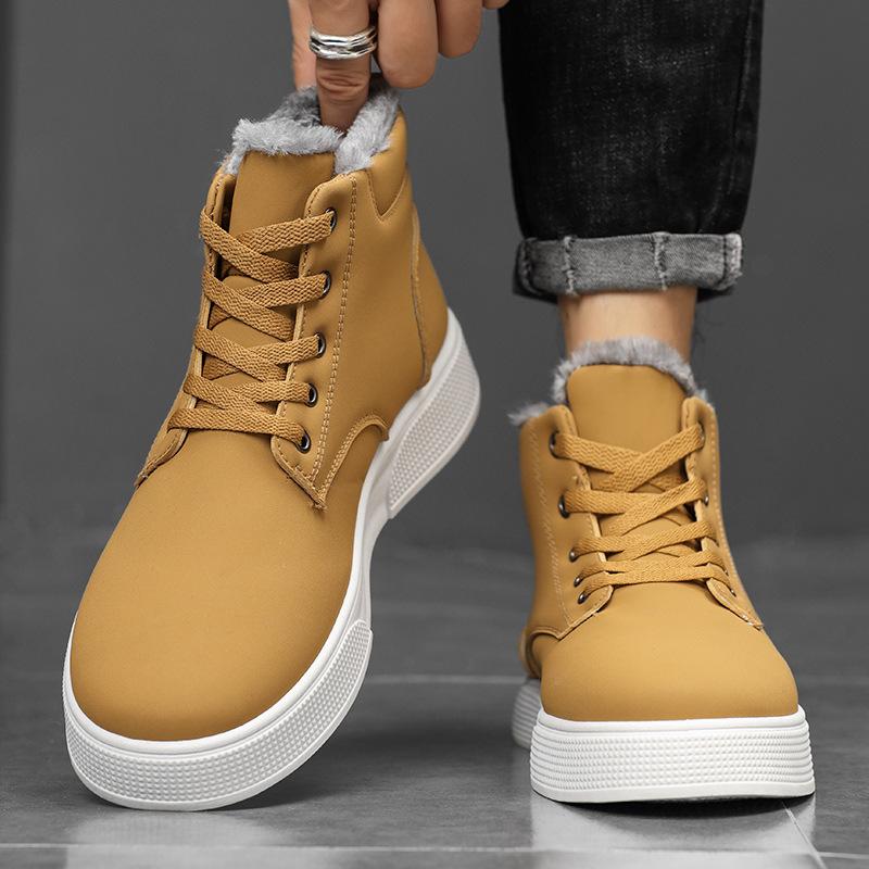 Módní pánské boty s vysokým svrškem Sněhové boty pro muže Zimní teplé bavlněné boty Módní kožené pánské ploché boty Značkové pánské vulkanizované boty Botas